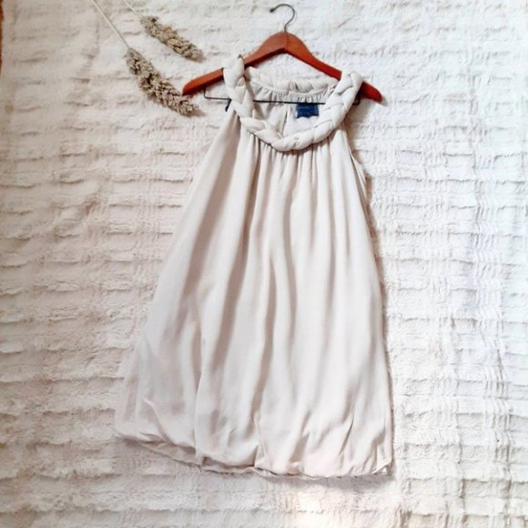 Zara Dresses & Skirts - Zara Basic Braided Neckline Tan Bubble Dress